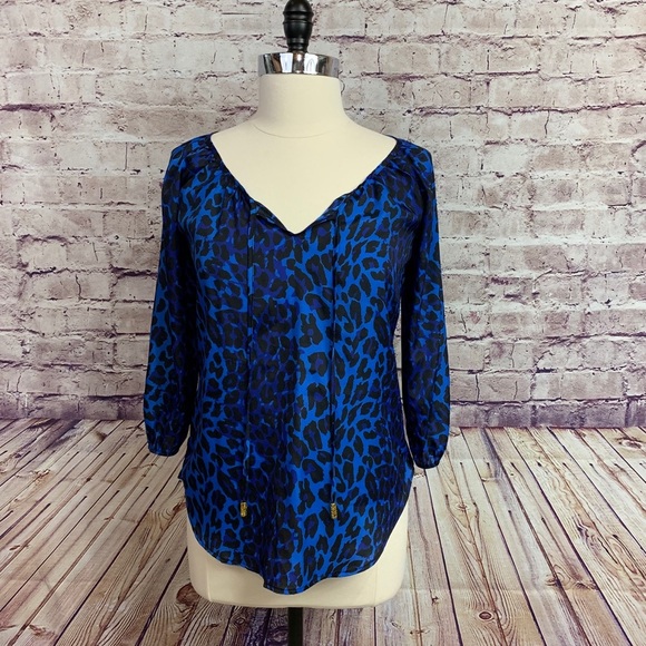 Saks Fifth Avenue Black Blue Animal Print Blouse - Picture 1 of 14